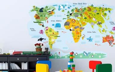 Mapa mundi infantil con dibujos :-), Los mejores mapas en vinilo