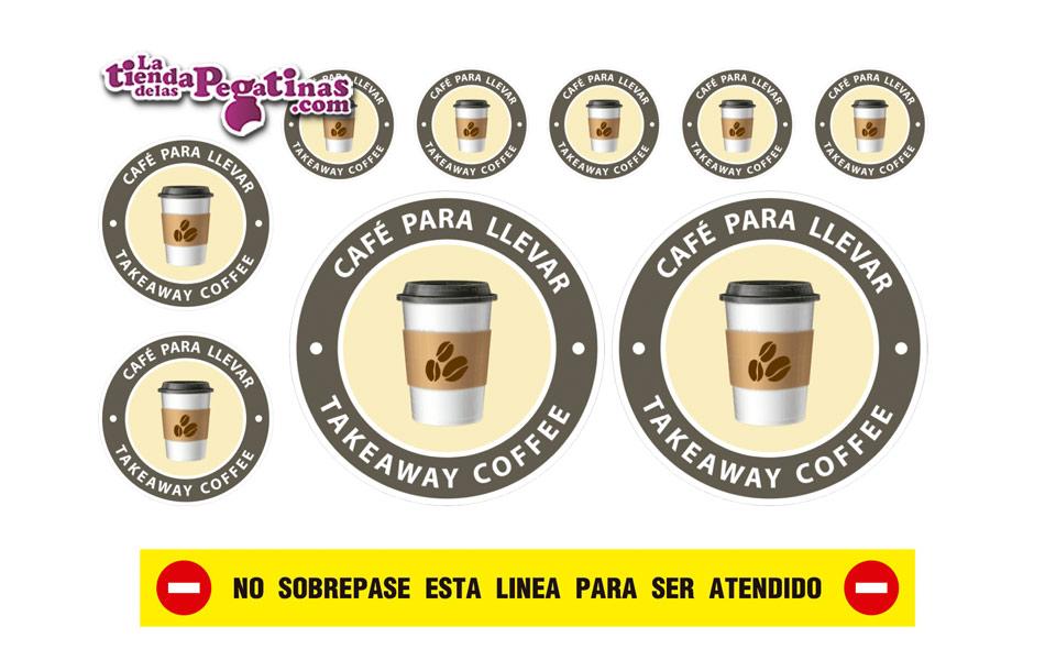 KIT 10 PEGATINAS CAFÉ PARA LLEVAR CIRCULARES