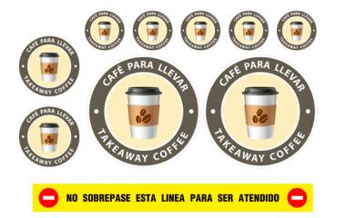 KIT 10 PEGATINAS CAFÉ PARA LLEVAR CIRCULARES