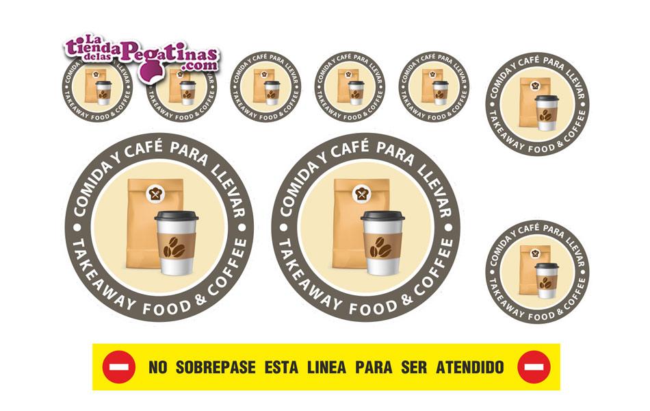 KIT 10 PEGATINAS COMIDA Y CAFÉ PARA LLEVAR CIRCULARES