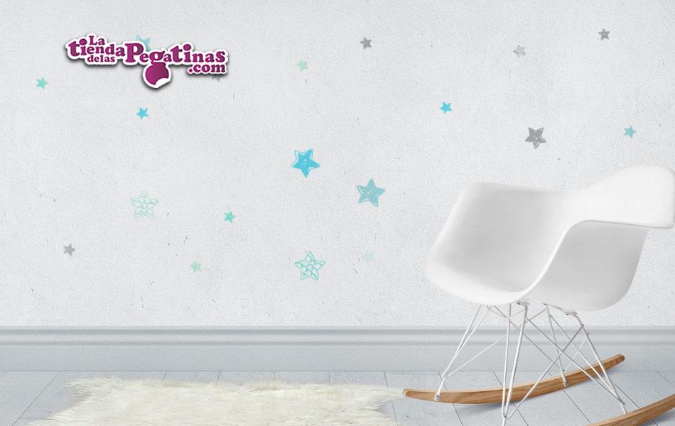 120 Hermosas estrellas en vinilo autoadhesivo en Colores verdes, azules y grises