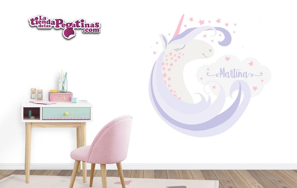 Vinilo decorativo de unicornio y estrellas a todo color