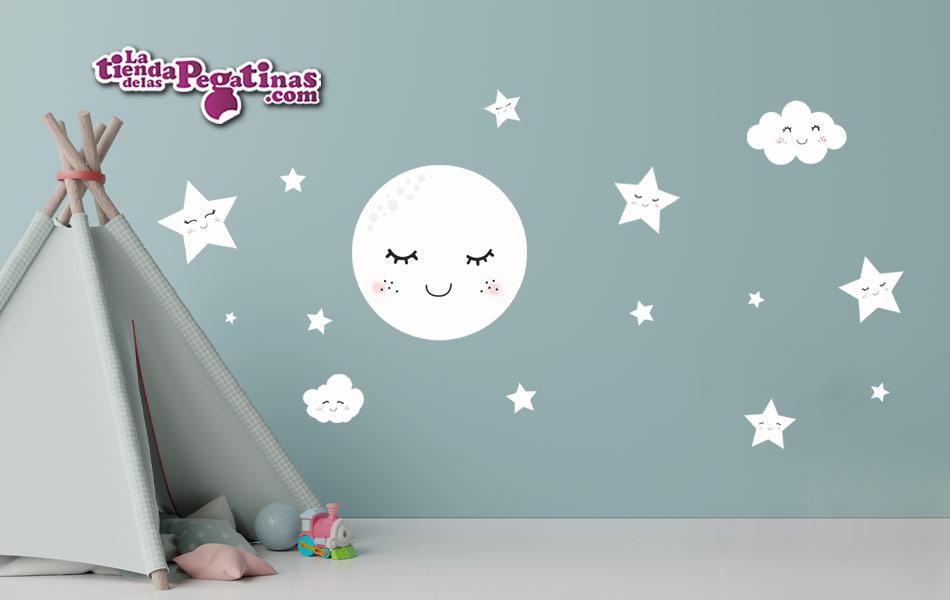 Vinilo Infantil Estrellas, Nubes y Luna