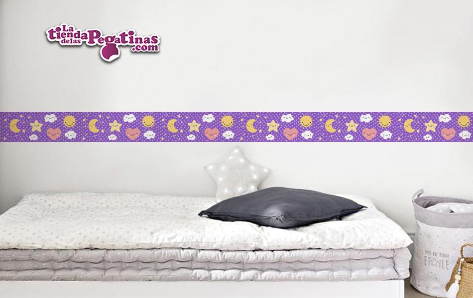 Tierna cenefa infantil de estrellitas, sol y nubec