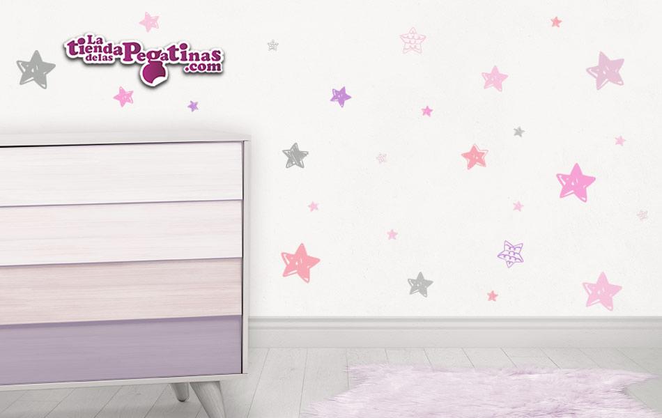 160 Hermosas estrellas en vinilo autoadhesivo en Colores rosas, morado y grises