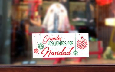 Cartel de Rebajas Grandes Descuentos de Navidad tiendas cristalera