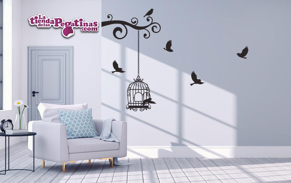Vinilo decorativo pajaros jaula libertad