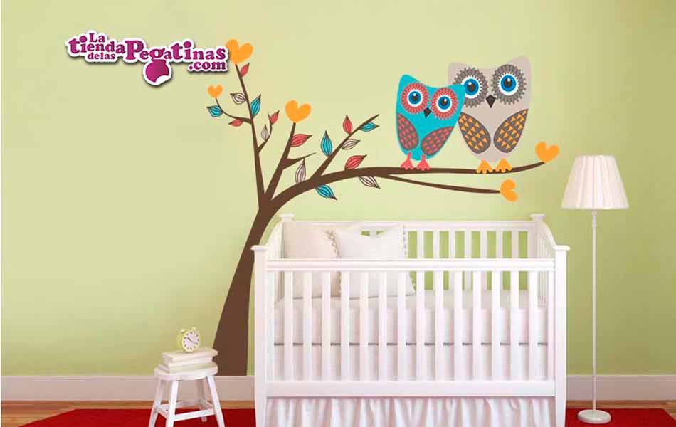 Vinilo Rama con dos búhos