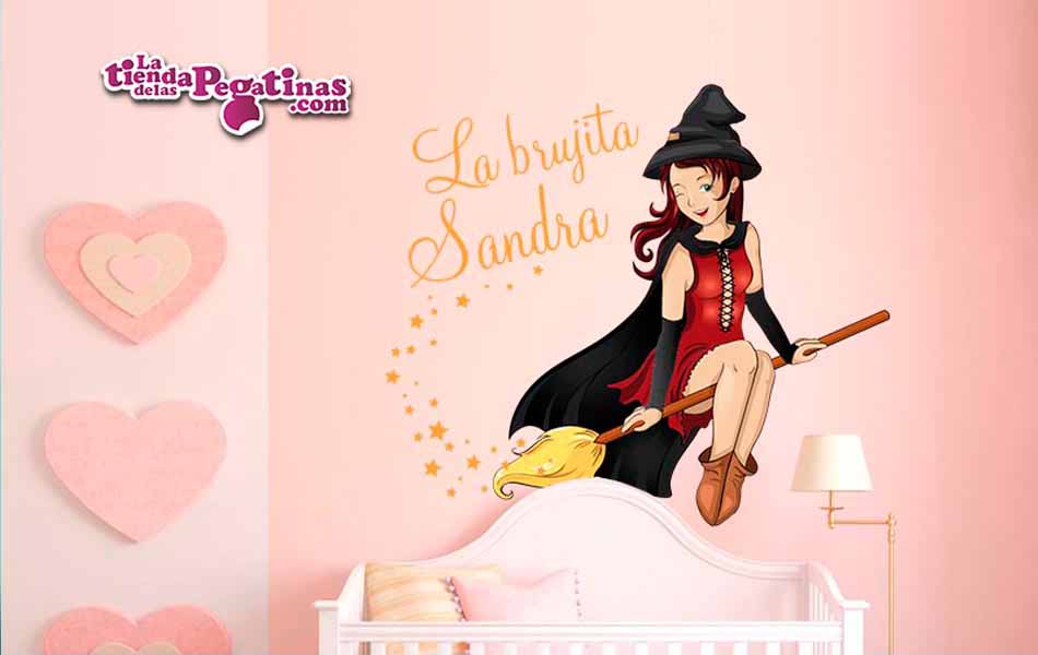 Vinilo infantil Bruja con escoba