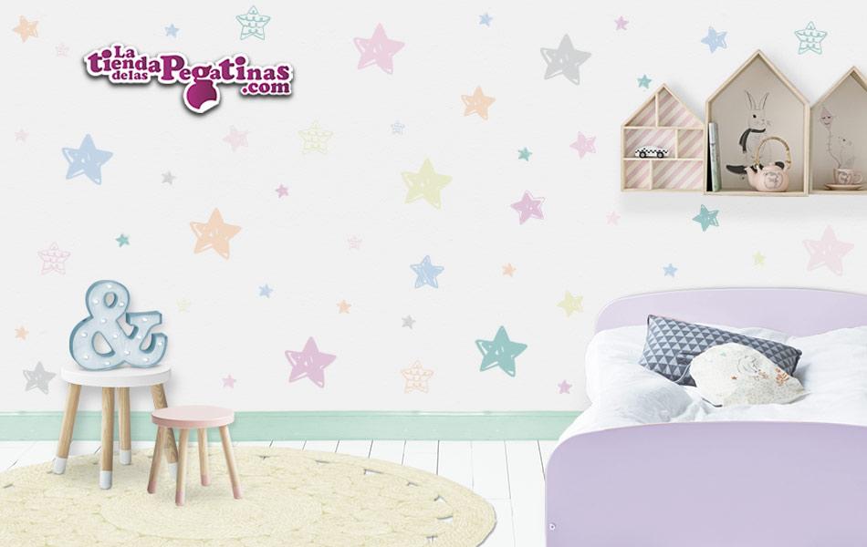 estrellas autoadhesivas en 4 tamaños en variados colores pasteles